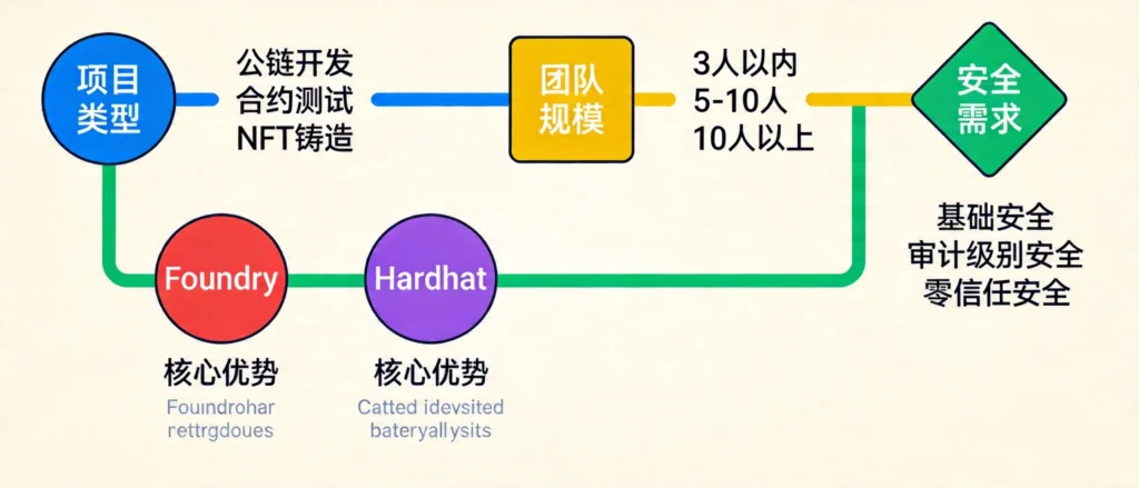 框架选型决策流程图,地铁线路图风格