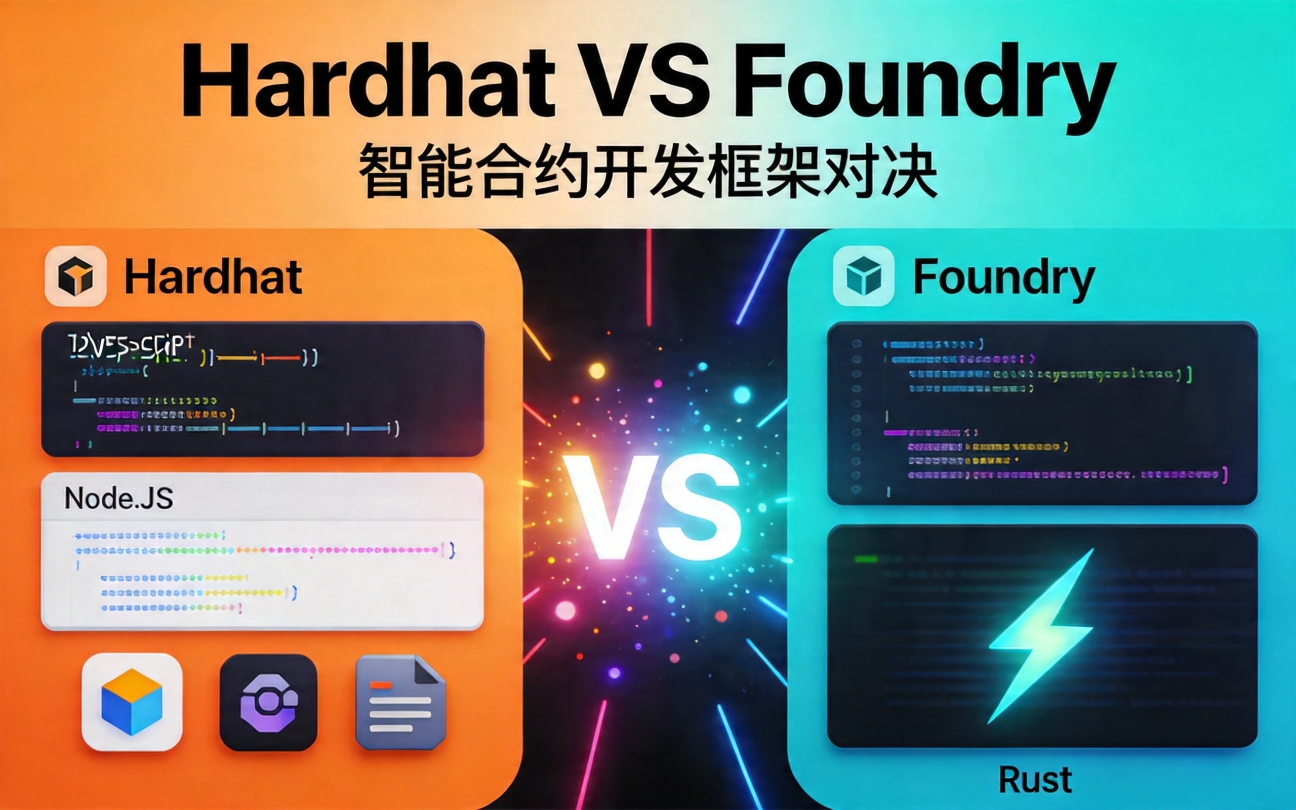 橙色Hardhat与蓝色Foundry分屏对决的科技感VS封面