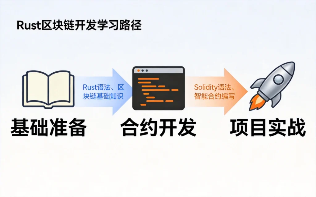 Rust区块链开发学习路径图,从基础准备到项目实战三阶段