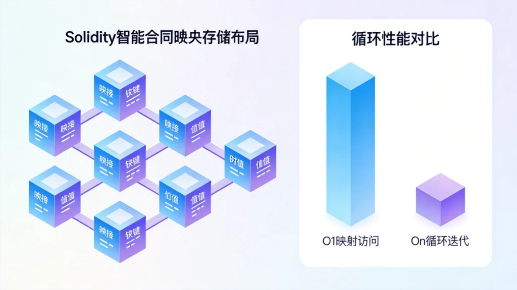 Solidity Gas优化策略对比图，映射存储布局与循环性能分析