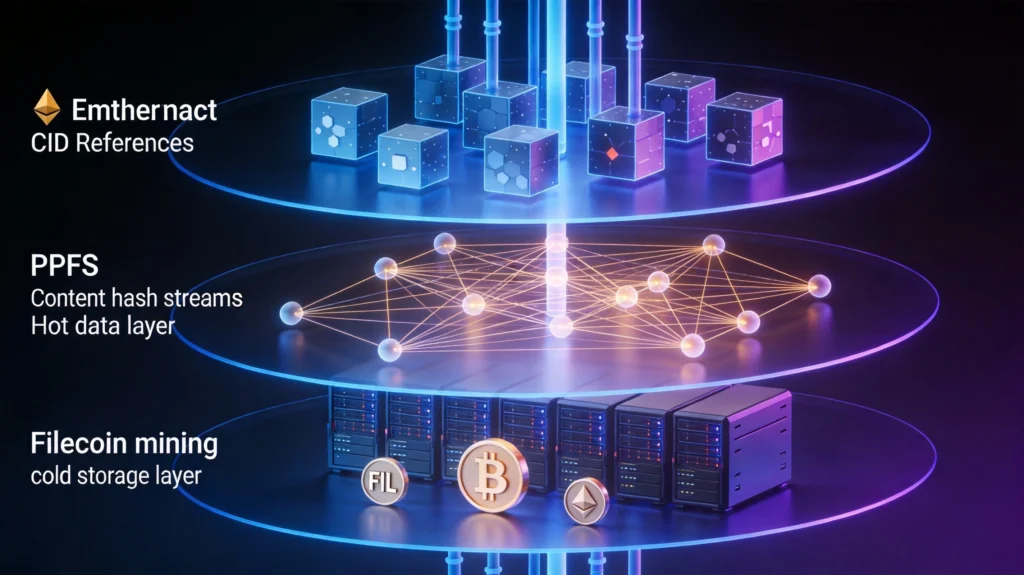 IPFS与Filecoin分层存储架构，从Filecoin冷存储到IPFS热数据再到链上元数据的三层体系